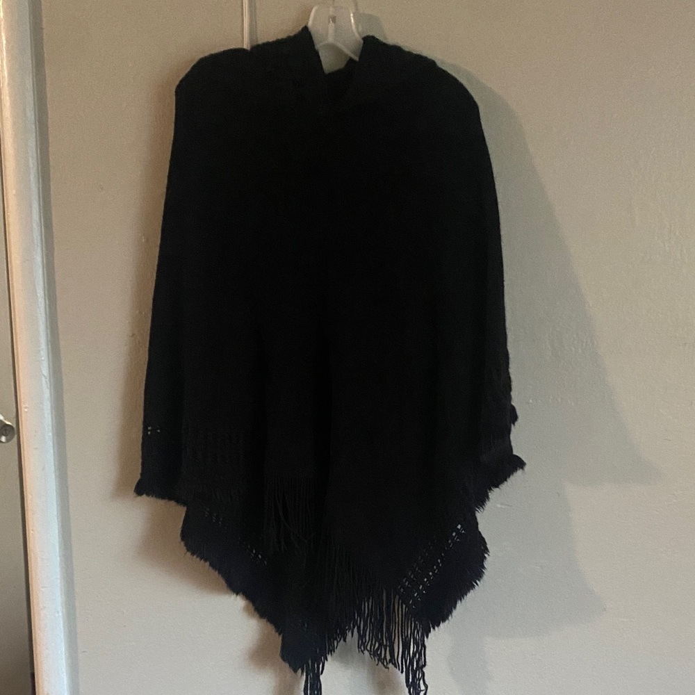 Black Fringe Poncho